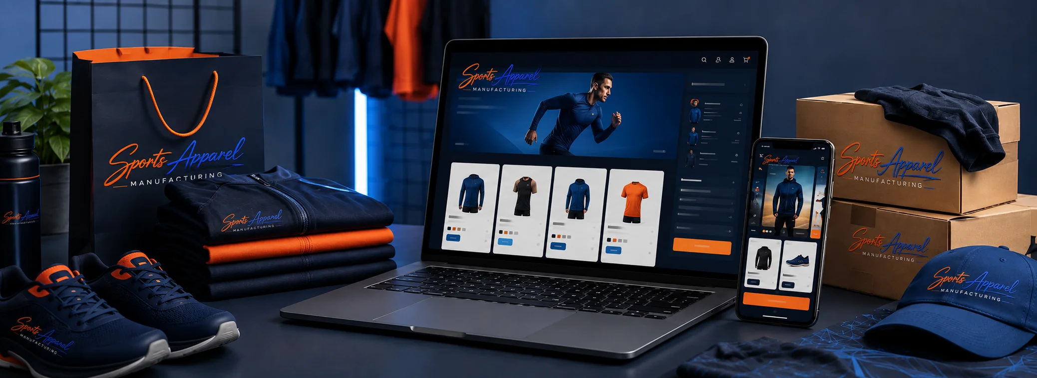 Fitness apparel eCommerce website and branded product packaging.